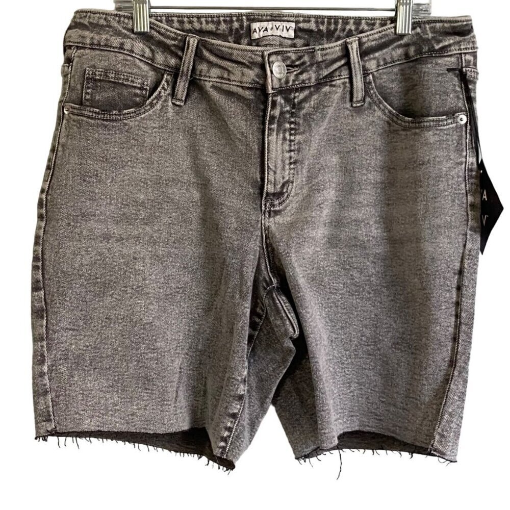 Ava & Viv Gray Acid Wash Denim Shorts Raw Hem Cotton Blend Women's 16W NEW NWT